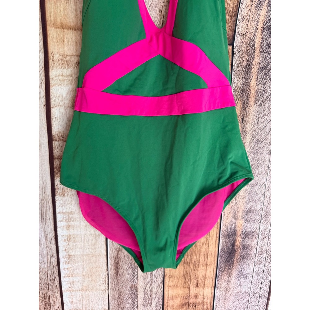 Boden One Piece Halter Swimsuit Colorblock Green Pink Vacation Beach US 10 R - Picture 4 of 8